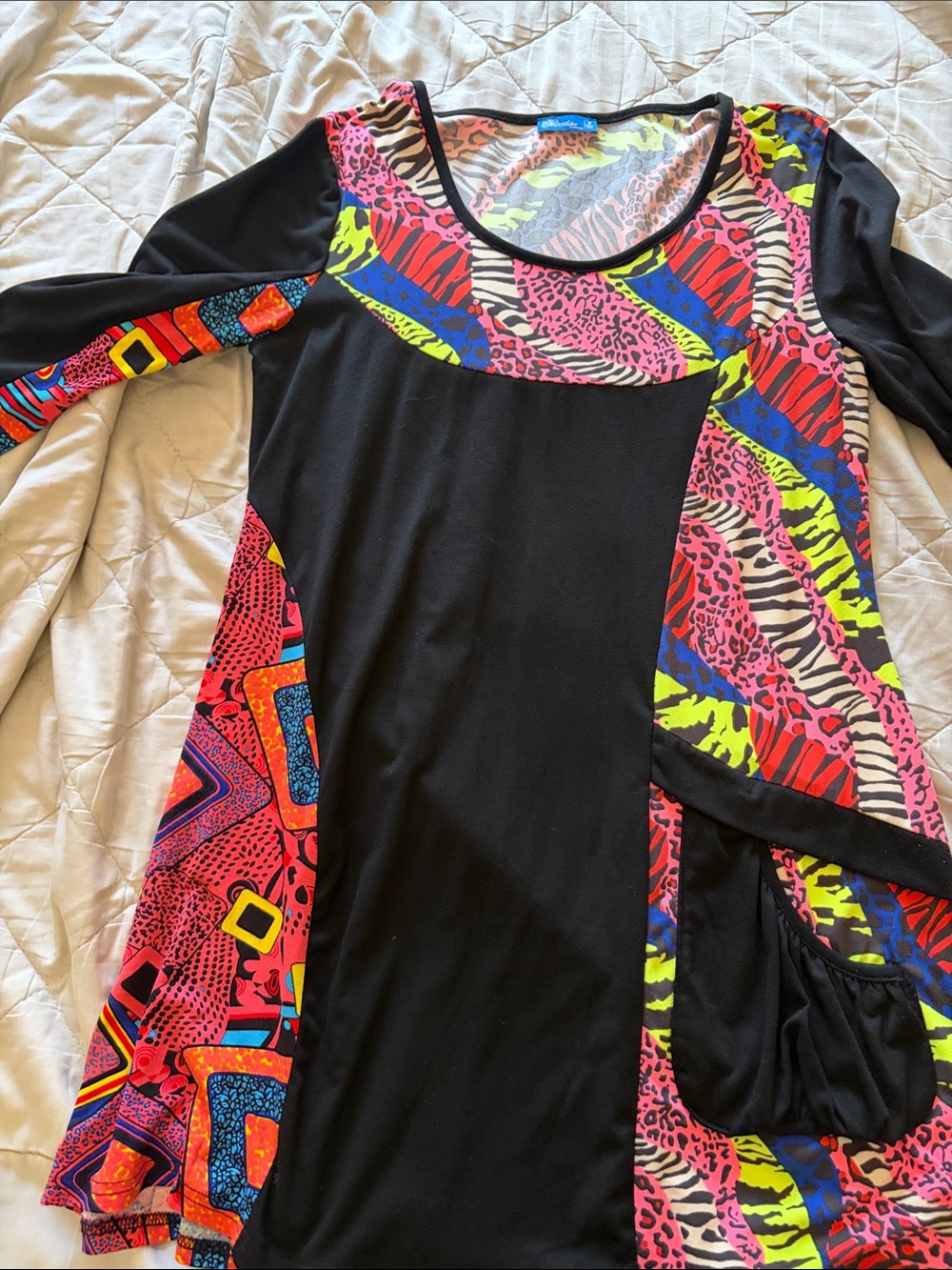 Women’s Colorblock Black & Neon Animal-Print Long Sleeve Top by Aster